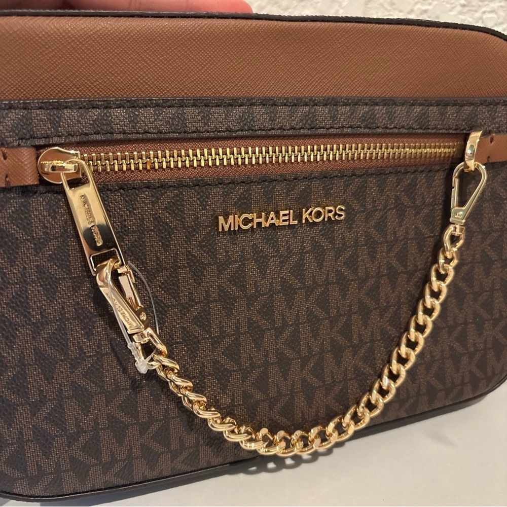 Michael Kors Brown East West Large Monogram Crossbody with Gold Hardware NWT - Picture 4 of 10